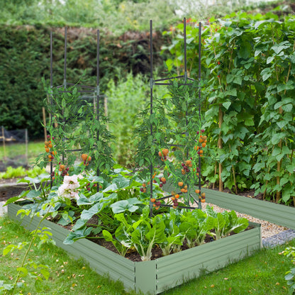 6' x 3' x 1' Raised Garden Bed with 2 Trellis Tomato Cages, Steel Frame Elevated Planter Box, Light Green