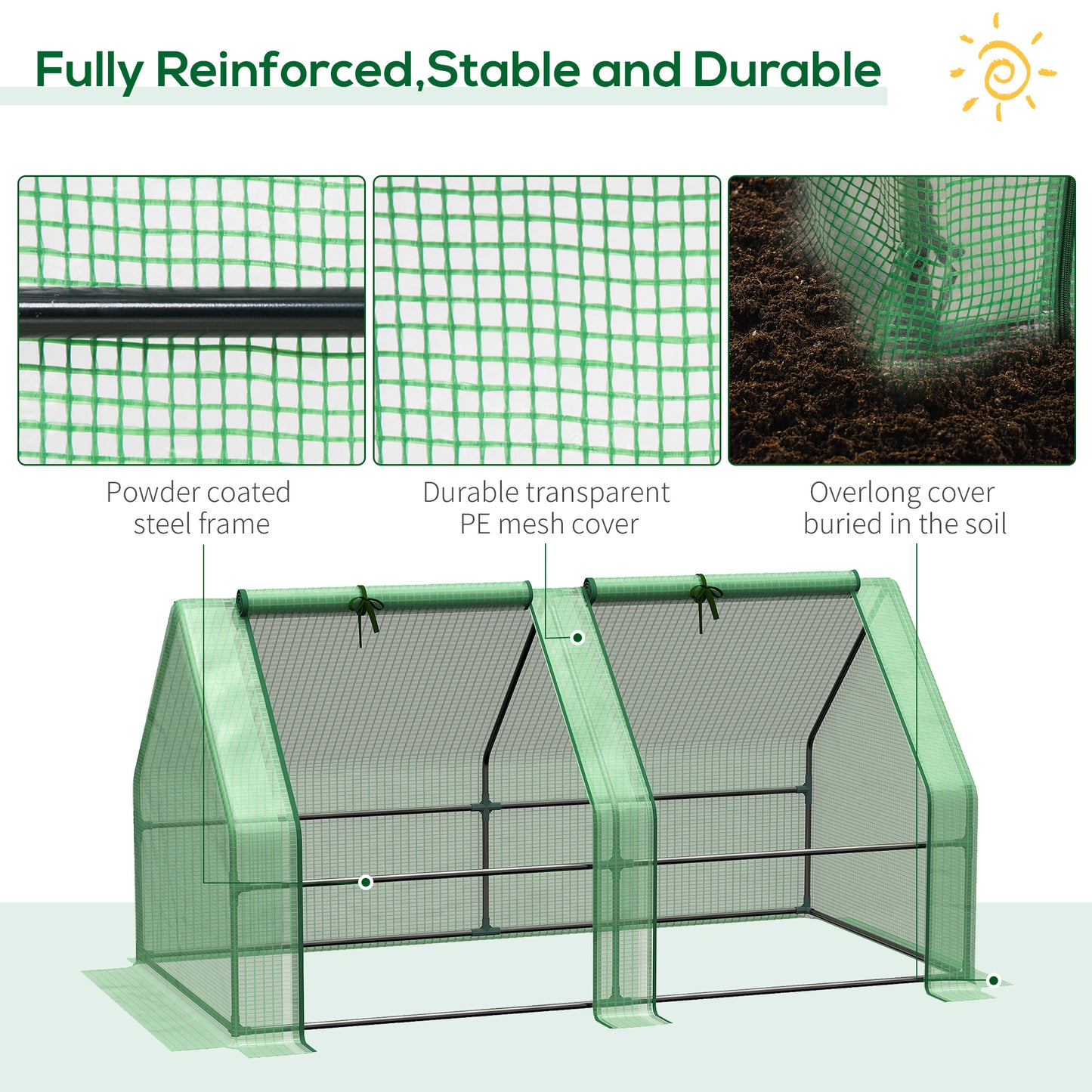 6' x 3' x 3' Portable Tunnel Greenhouse Outdoor Garden Mini with Large Zipper Doors & Water/UV PE Cover Green