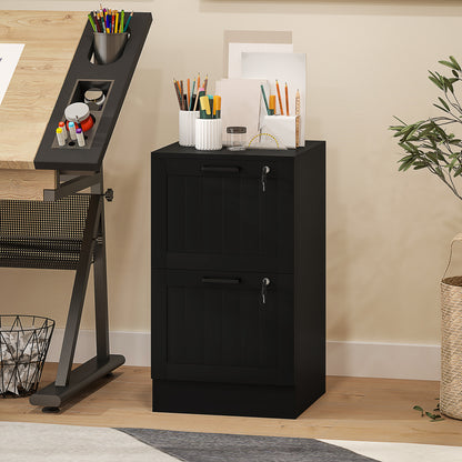 2 Drawer Filing Cabinet with Lock, Office Storage Cabinet with Adjustable Hanging Bars for A4 Letter Size Files, Black