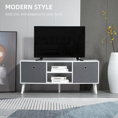 Modern TV Stand Cabinet with Foldable Drawers and Shelves for Living Room, Bedroom, White