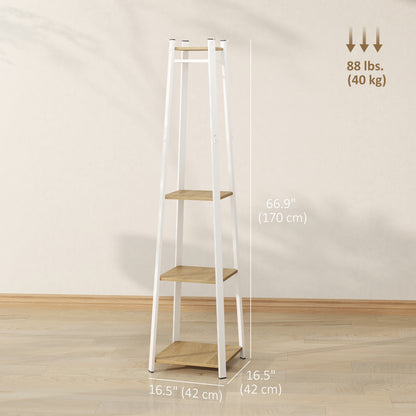 Clothes Rack with Storage, Garment Rack with 8 Hooks and 3-Tier Shelf, Clothes Stand for Bedroom, Entryway, Oak