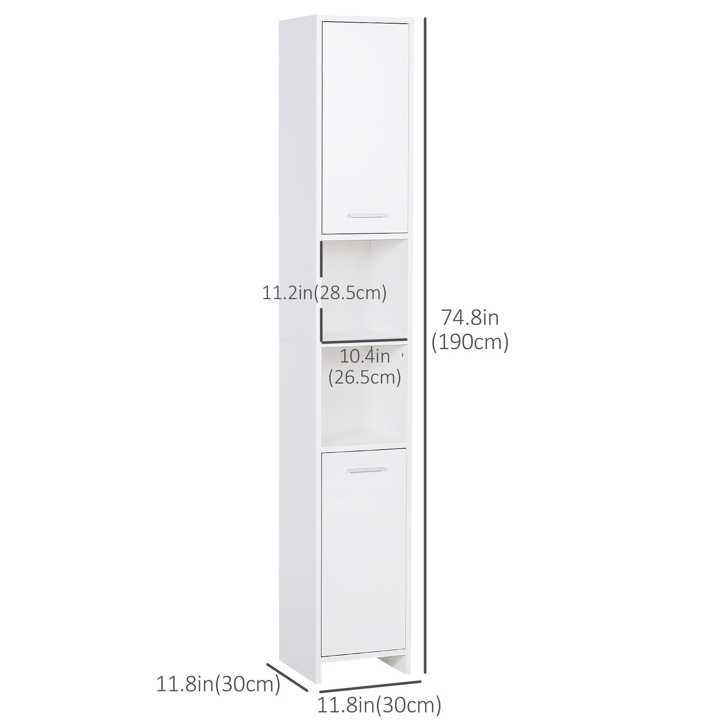 Tall Bathroom Vanities, Narrow Bathroom Cabinets with 2 Doors, Open Compartment and Adjustable Shelves, White