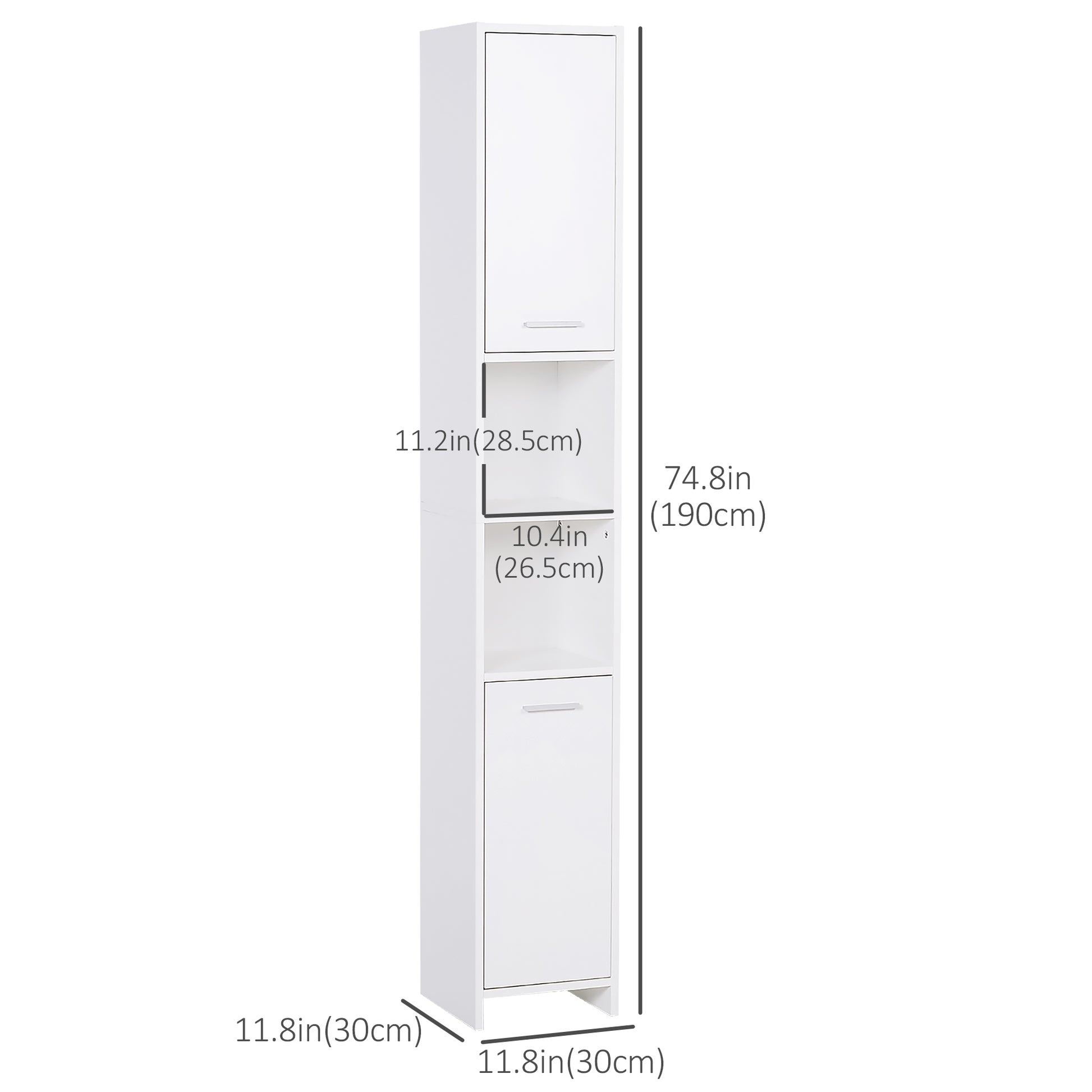Tall Bathroom Vanities, Narrow Bathroom Cabinets with 2 Doors, Open Compartment and Adjustable Shelves, White