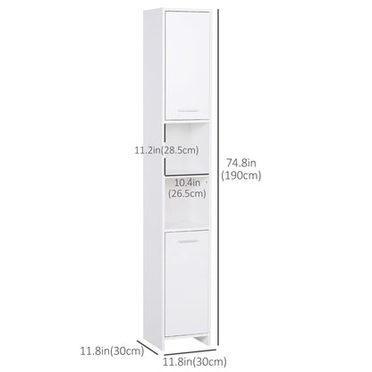 Tall Bathroom Vanities, Narrow Bathroom Cabinets with 2 Doors, Open Compartment and Adjustable Shelves, White
