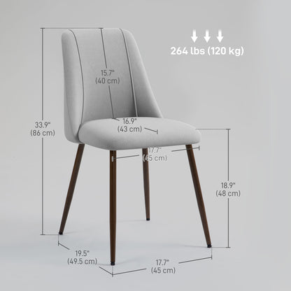 Upholstered Dining Chairs Set of 6, Velvet Accent Chair with Back and Wood-grain Steel Leg for Kitchen, Grey