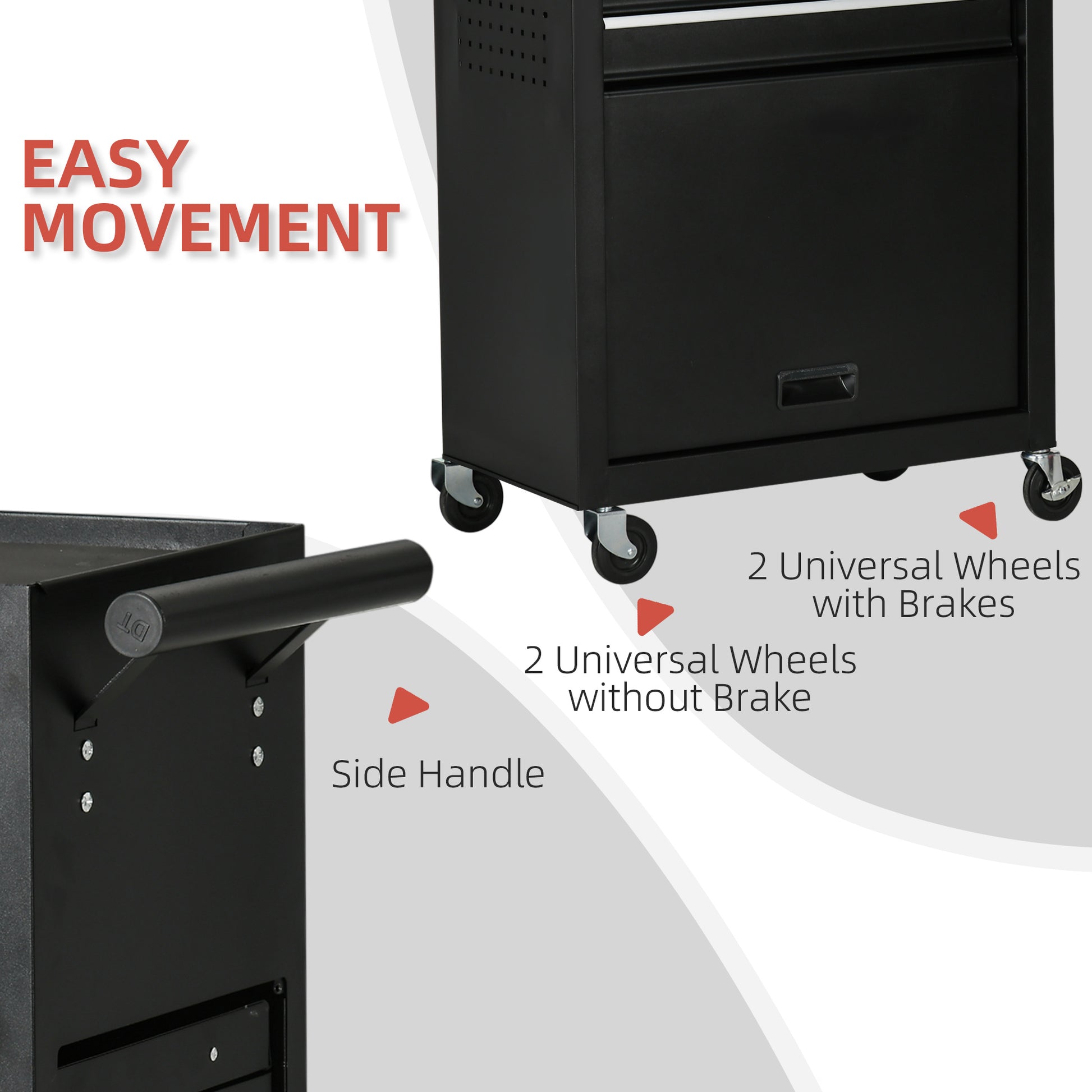6-Drawer Tool Chest Set with 4 Wheels, Lockable Rolling Tool Box and Storage Cabinet for Garage Factory Workshop, Black