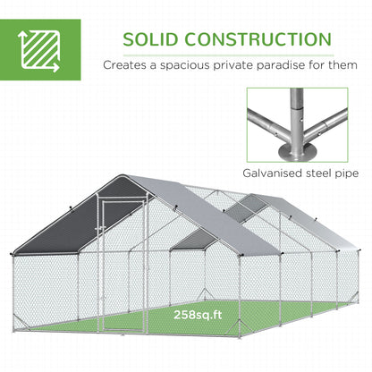 9.8' x 26.2' x 6.6' Chicken Coop Cage, Outdoor Hen House w/Cover & Lockable Door