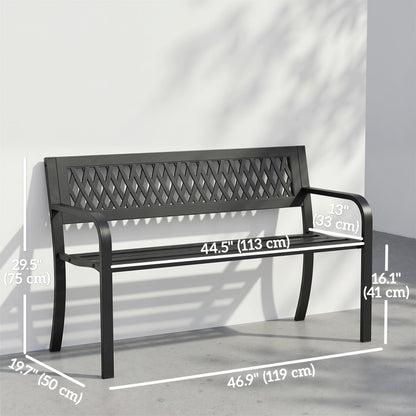 Outdoor Bench with Floral Backrest 2 Seater Garden Bench with Armrests for Yard Park Balcony Black