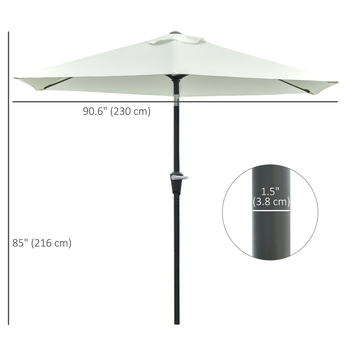 Patio Sun Umbrella, Outdoor Parasol with 6 Ribs, Cream White