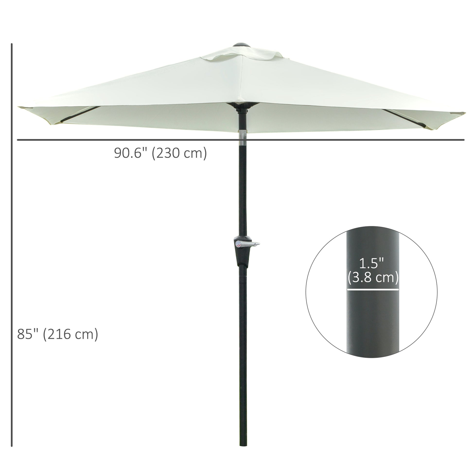 Patio Sun Umbrella, Outdoor Parasol with 6 Ribs, Cream White