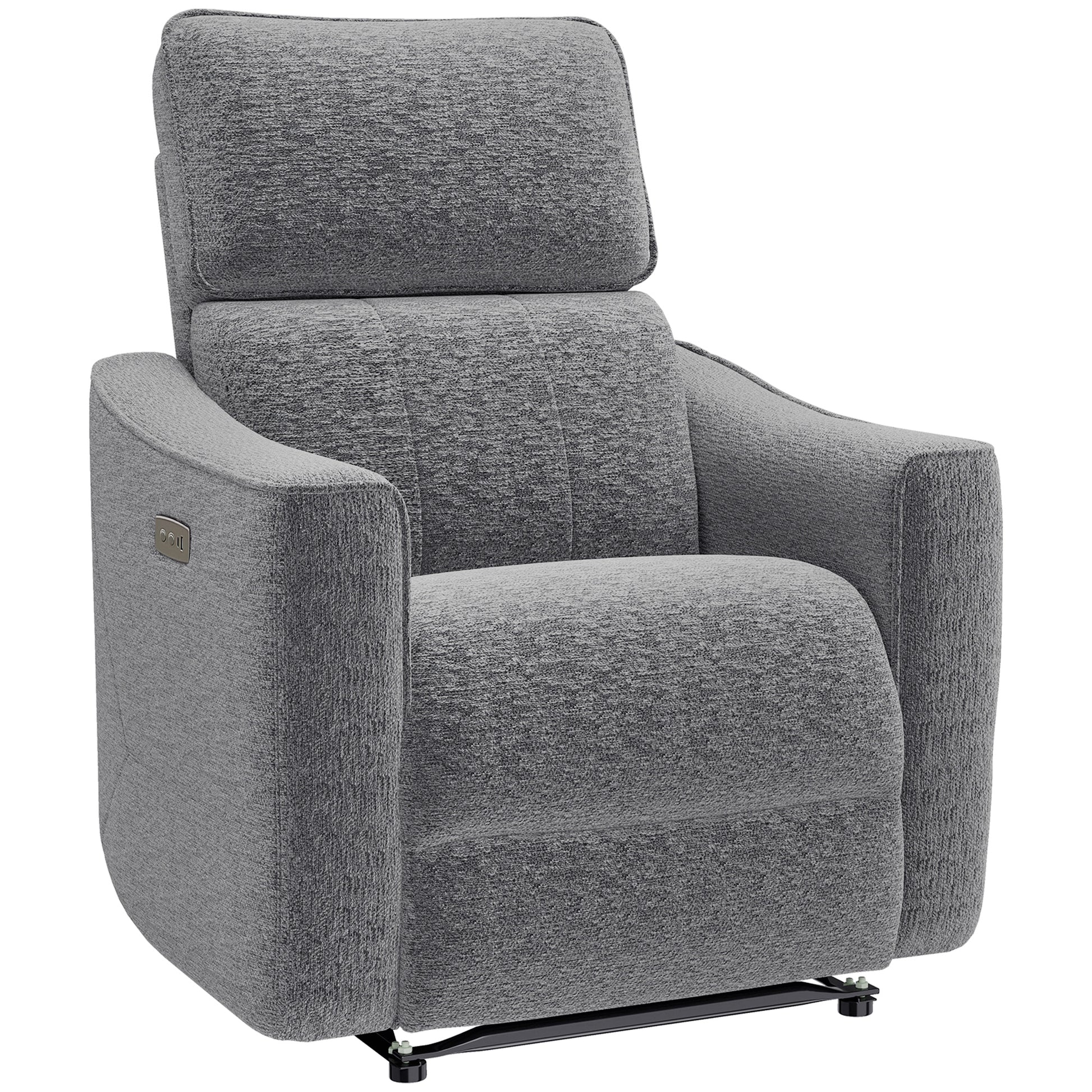Power Recliner Chair, Chenille Upholstered Recliner Chair with USB Ports, Footrest, Dark Grey