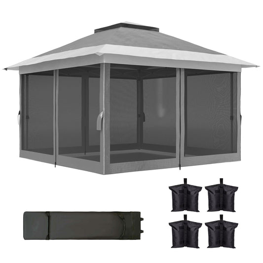 11.7' x 11.7' Pop Up Canopy Tent with Netting, UPF50+ Instant Sun Shelter with Wheeled Carry Bag and Sand Bags