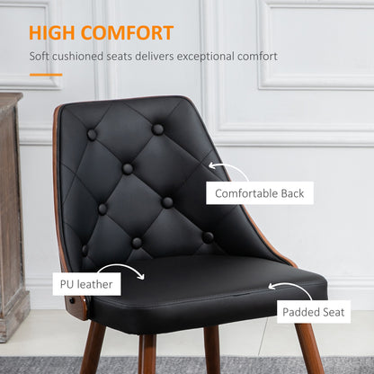 Dining Chairs Set of 2, Tufted Kitchen Chairs, PU Leather Upholstered Seats and Steel Legs for Dining Room, Black