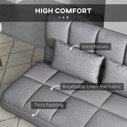 51" Folding Floor Sofa, Foldable 2-Seater Lazy Sofa Sleeper Bed, Adjustable Linen Floor Couch with 9-position Backrest, 2 Pillows and Wide Seat for Living Room, Grey