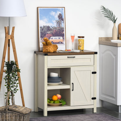 Rustic Barn Door Storage Cabinet Modern Farmhouse Buffet Sideboard for Kitchen and Dining Room White