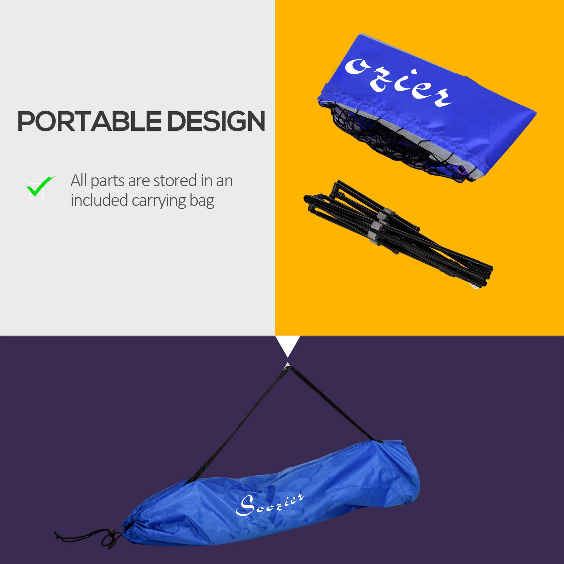 Soozier 10ft Badminton Net, Height Adjustable Outdoor Sports Net with Carry Bag, for Tennis, Pickleball and Volleyball, Blue
