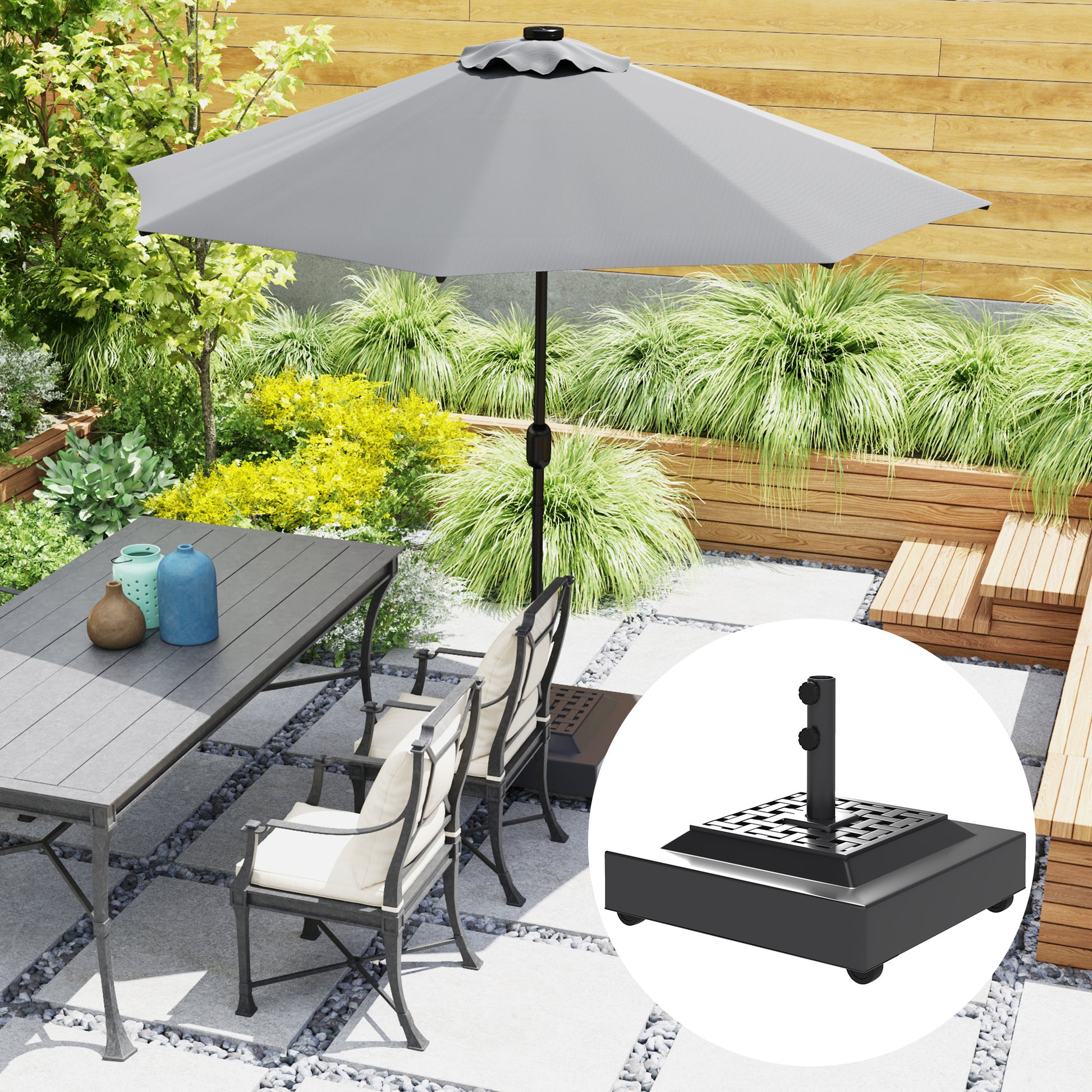 Outdoor Umbrella Base with Wheels, Heavy Duty Patio Umbrella Base, Patio Umbrella Holder, Black