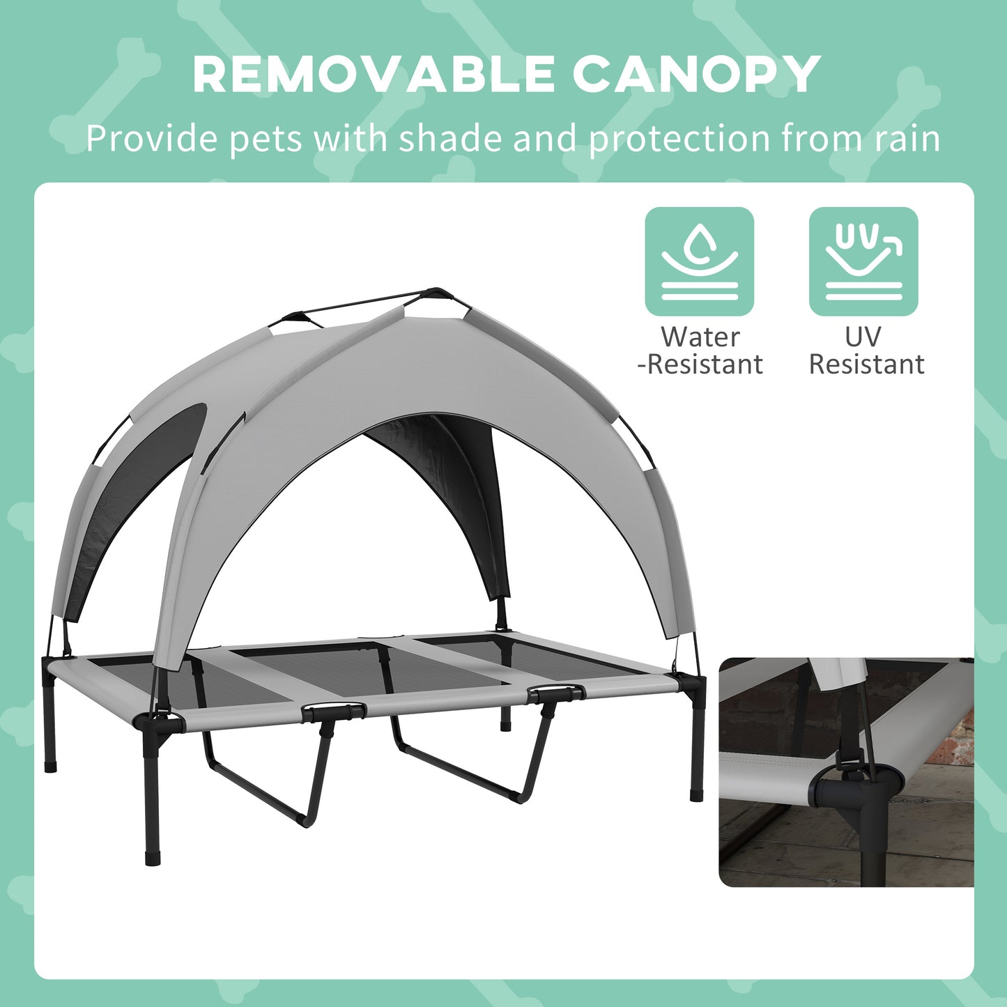 Raised Dog Bed Cooling Dog Cot w/ Canopy Washable Breathable Mesh, for Large Dogs, Light Grey