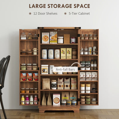 47" Kitchen Pantry Storage Cabinet, Farmhouse Kitchen Pantry Cabinet with Adjustable Shelves and Door Shelves, Brown