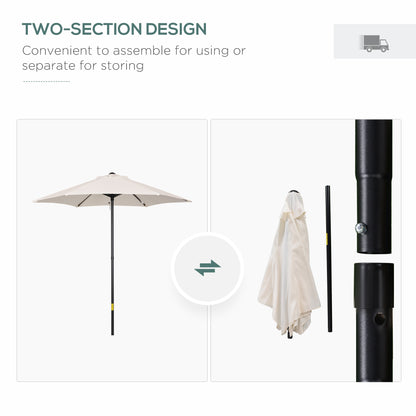 6.6FT Patio Umbrella, Outdoor Parasol with 6 Solid Ribs, Cream White