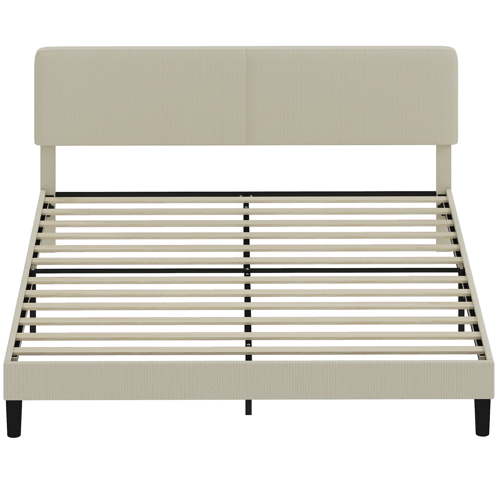King Size Bed Frame with Adjustable Upholstered Headboard Platform Bed Frame Wood Slat Support Noise Free Light Grey