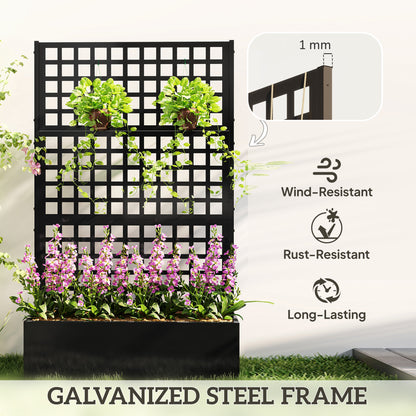 Galvanized Raised Garden Bed Planter Box with Trellis for Climbing Plants, Vegetables and Vines, Heavy-Duty Outdoor Garden Support Frame, 43" x 16" x 70"