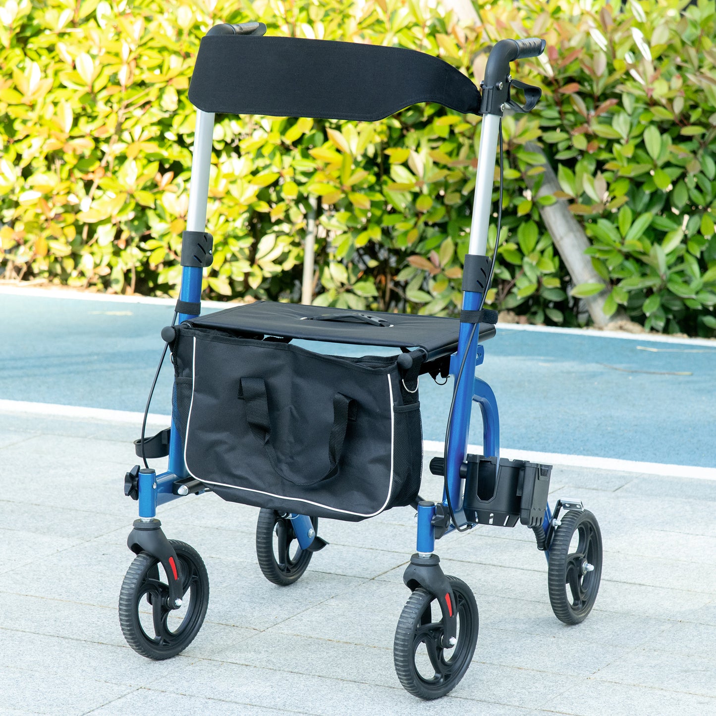 Rollator Walker for Seniors and Adults with 8'' Wheels, Padded Seat and Backrest, Storage Bag Blue
