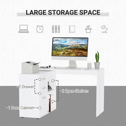 L-Shaped Desk, Computer Corner Desk with Storage Shelf, Drawer, PC Table Home Office Workstation, White