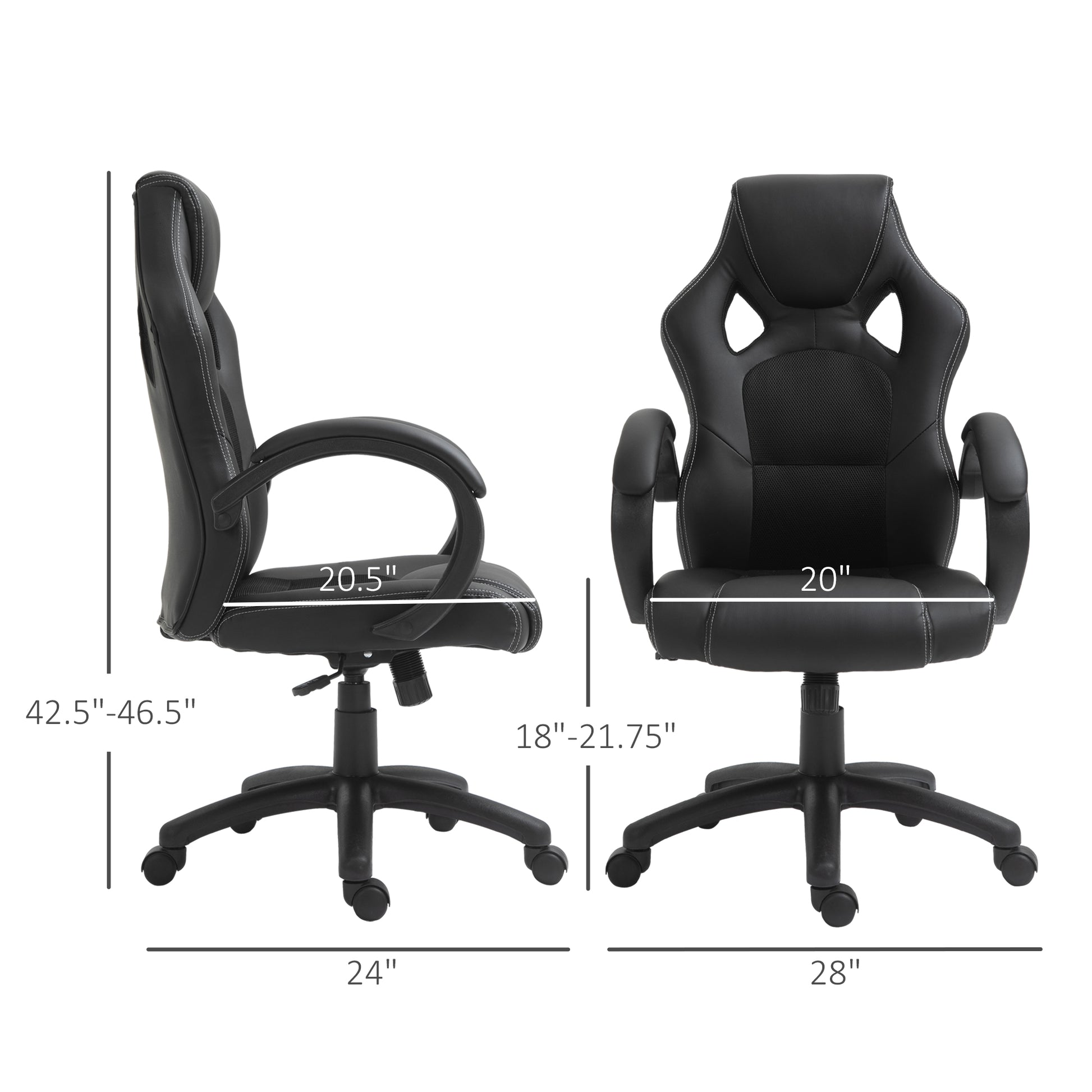 Racing Gaming Chair Office Chair Computer Desk Gamer Chair with Swivel Wheels, Padded Headrest, Tilt Function, Black
