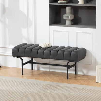 Bedroom Bench PU Leather End of Bed Bench with Cylindrical Seat and Metal Legs for Bedroom Living Room Hallway Black