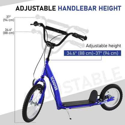 Aosom Kids Scooter with Adjustable Handlebar, Youth Kick Scooter with Dual Brakes, Inflatable Wheels, for Age 5+, Blue