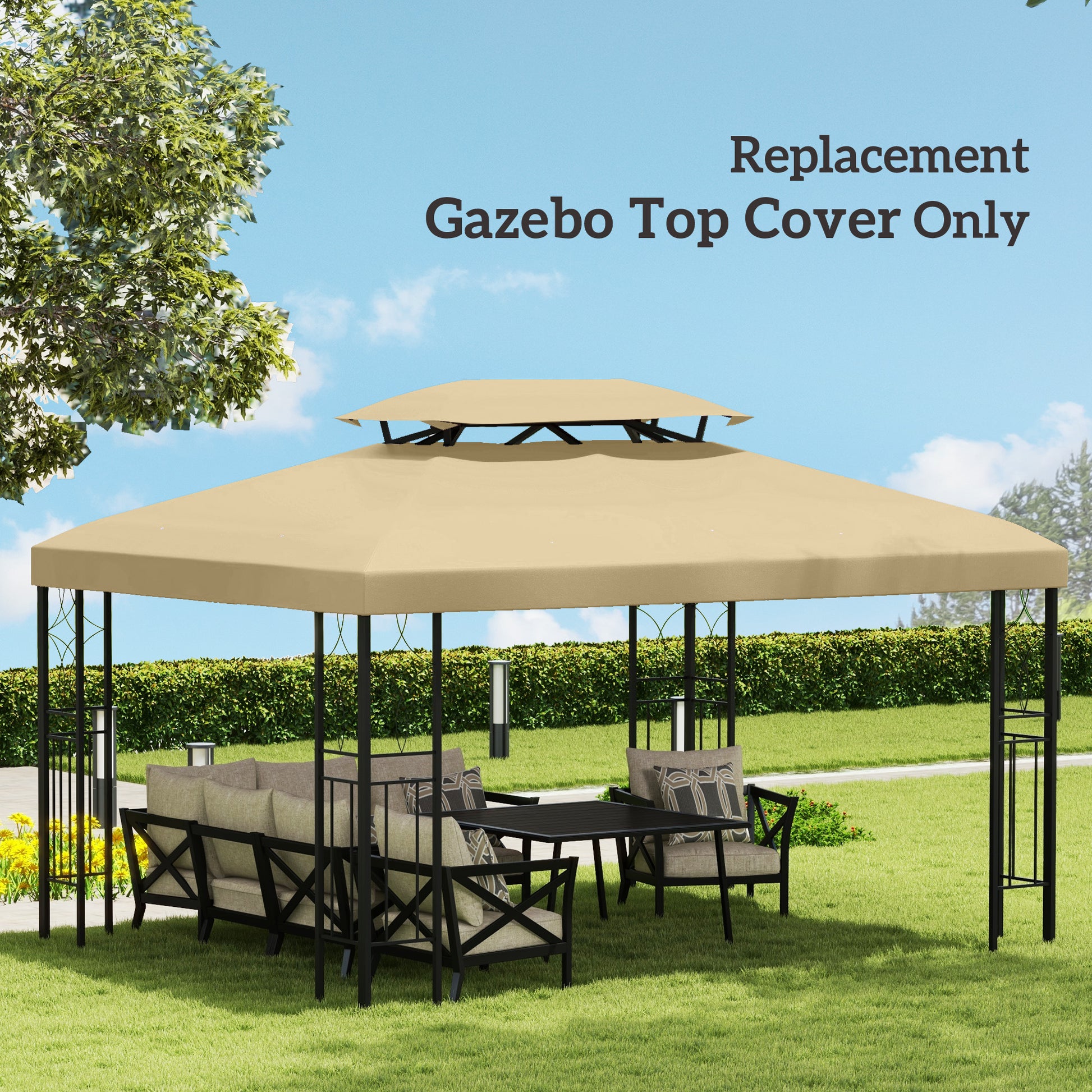 13' x 10' Gazebo Cover, Gazebo Replacement Canopy with 2 Tier Top for Garden, Patio, Outdoor, Beige