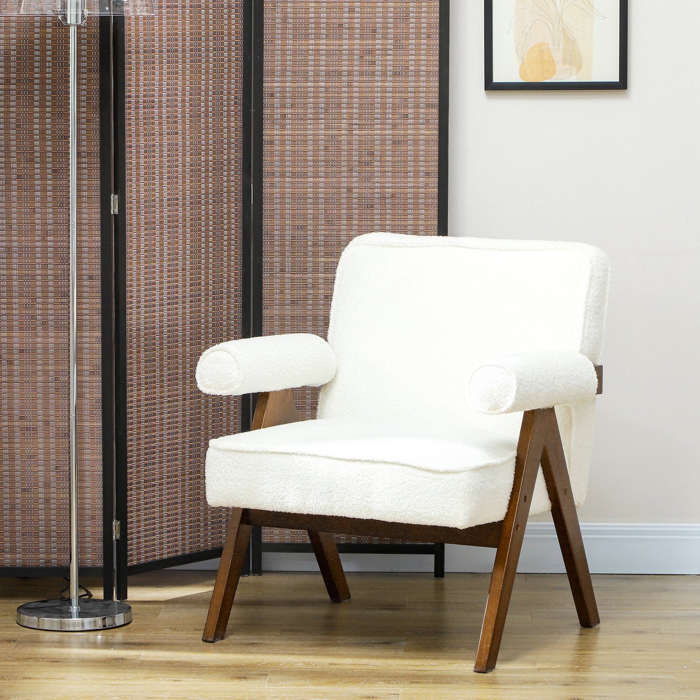 Cashmere Accent Chair Armchair with Wide Seat and Soft Padded Armrests for Reading, Bedroom, Cream White