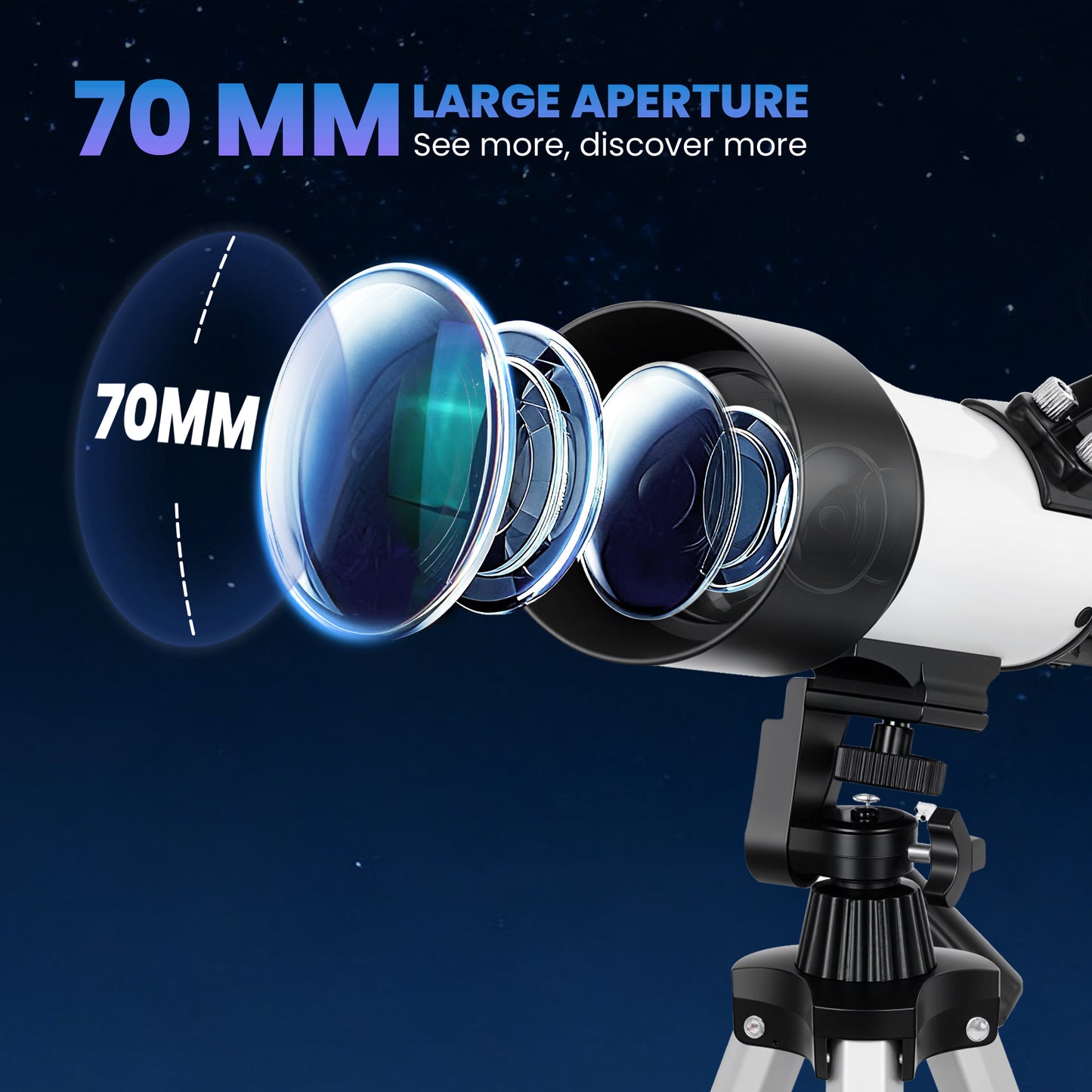 Telescope for Adults, 70 mm Aperture 400 mm Refractor Telescope with 40X/16X, Adjustable Tripod, Bag, White
