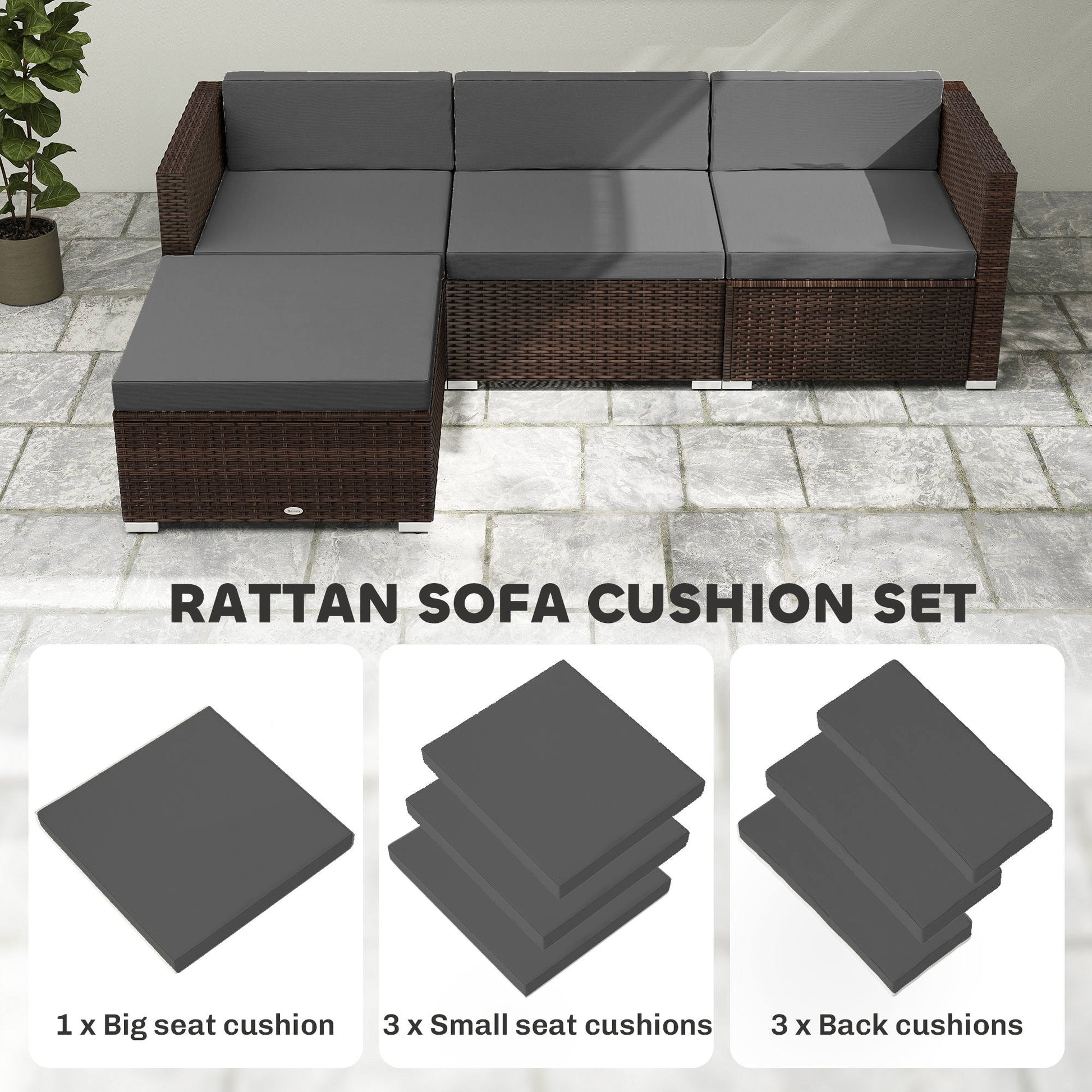 Patio Furniture Cushions Water-Repellent Outdoor Loveseat Cushion Removable Covers 23.6" x 23.6", Grey