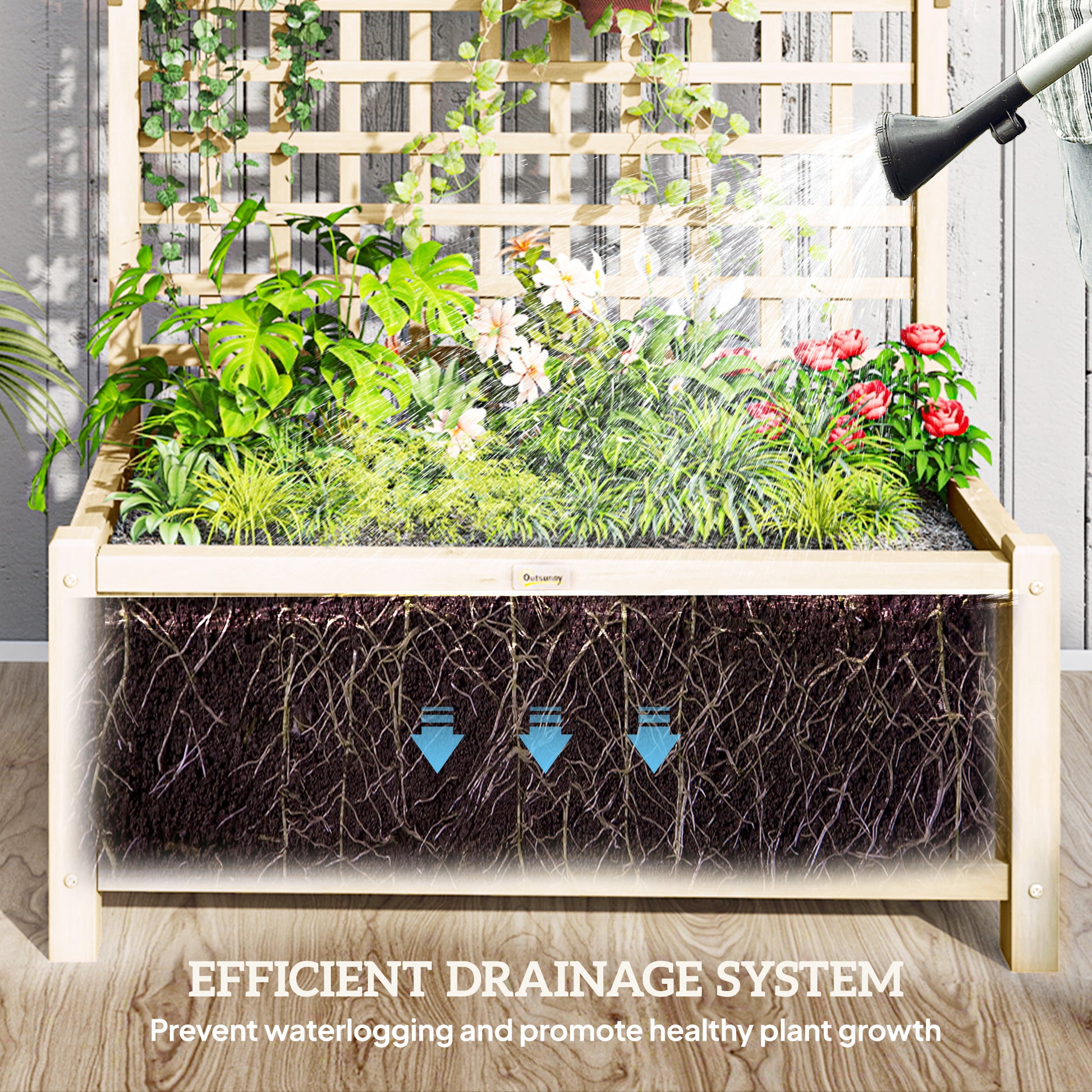 Wood Planter with Trellis for Vine Climbing, Raised Garden Bed, Privacy Screen for Backyard, Patio, Deck, Natural Wood