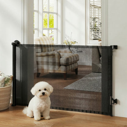 Retractable Dog Gate, 36.6" Tall, Extends to 55" Wide, Mesh Pet Gate with Single Hand Operation, for Stairs, Doorways