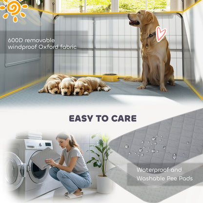 7 Panel Dog Whelping Box Convertible DIY Pet Playpen with Washable Pee Pads, 600D Oxford Fabric, 96" x 48" x 24"
