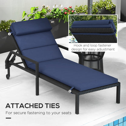 Patio Chaise Lounge Chair Cushions Replacement Sun Lounger Pads with Headrest and Ties, Set of 2, Dark Blue