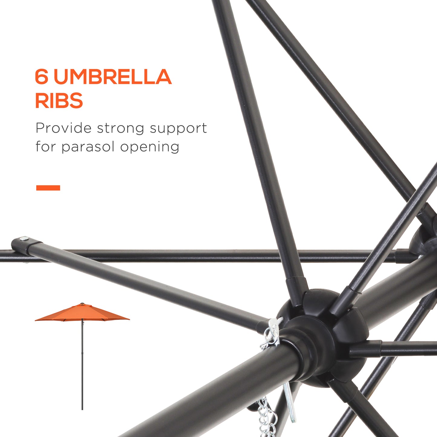 6.6FT Patio Umbrella, Outdoor Parasol with 6 Solid Ribs, Orange