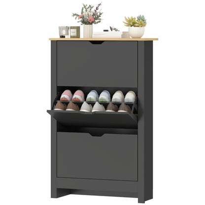 Shoe Storage Cabinet with 3 Flip Drawers and Adjustable Shelves for 12-18 Pairs of Shoes, Black