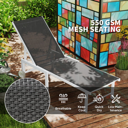 Outdoor Lounge Chair, 5-Position Reclining Outdoor Chaise Lounge Tanning Chair with Mesh Seat, Grey