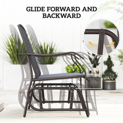 3 Piece Patio Glider Set Outdoor Gliders with Breathable Mesh Seat, Glass Top Table for Garden, Yard, Grey