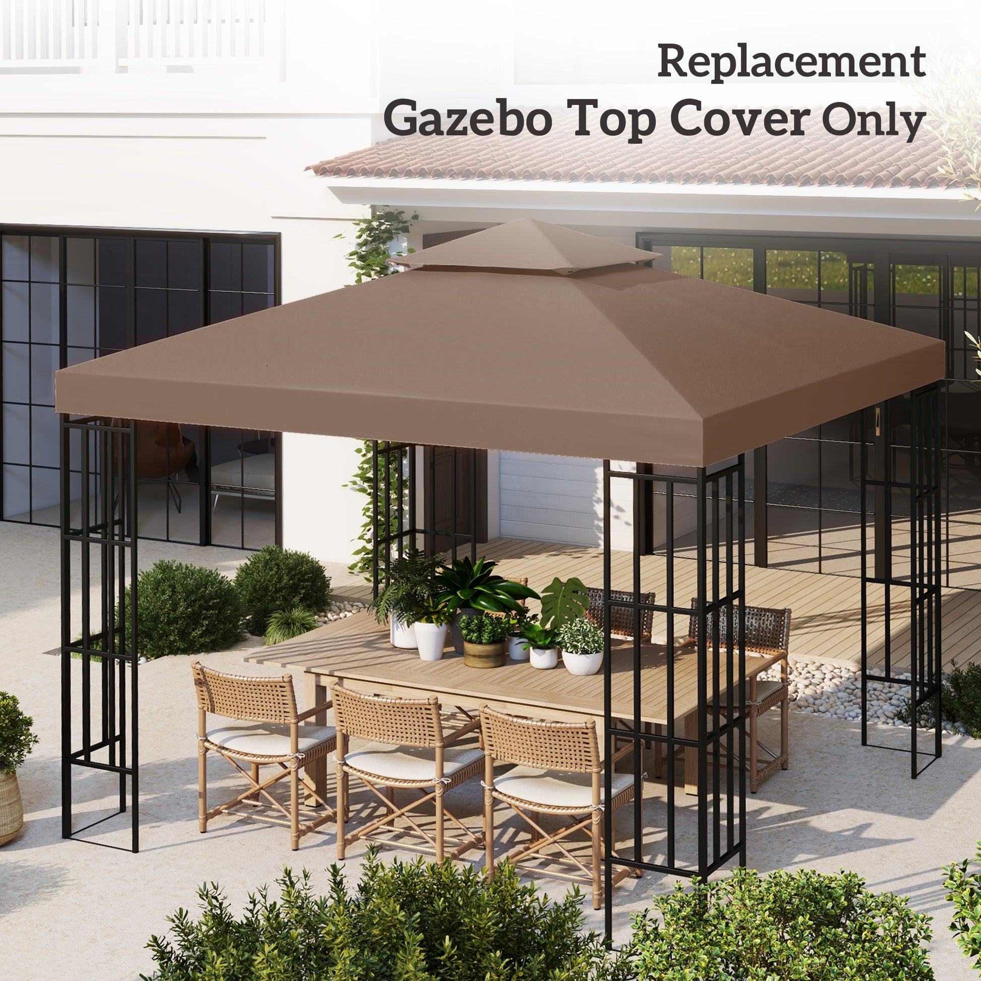 10' x 10' Square 2-Tier Gazebo Canopy Replacement Top Cover Outdoor Garden Sun Shade, Coffee