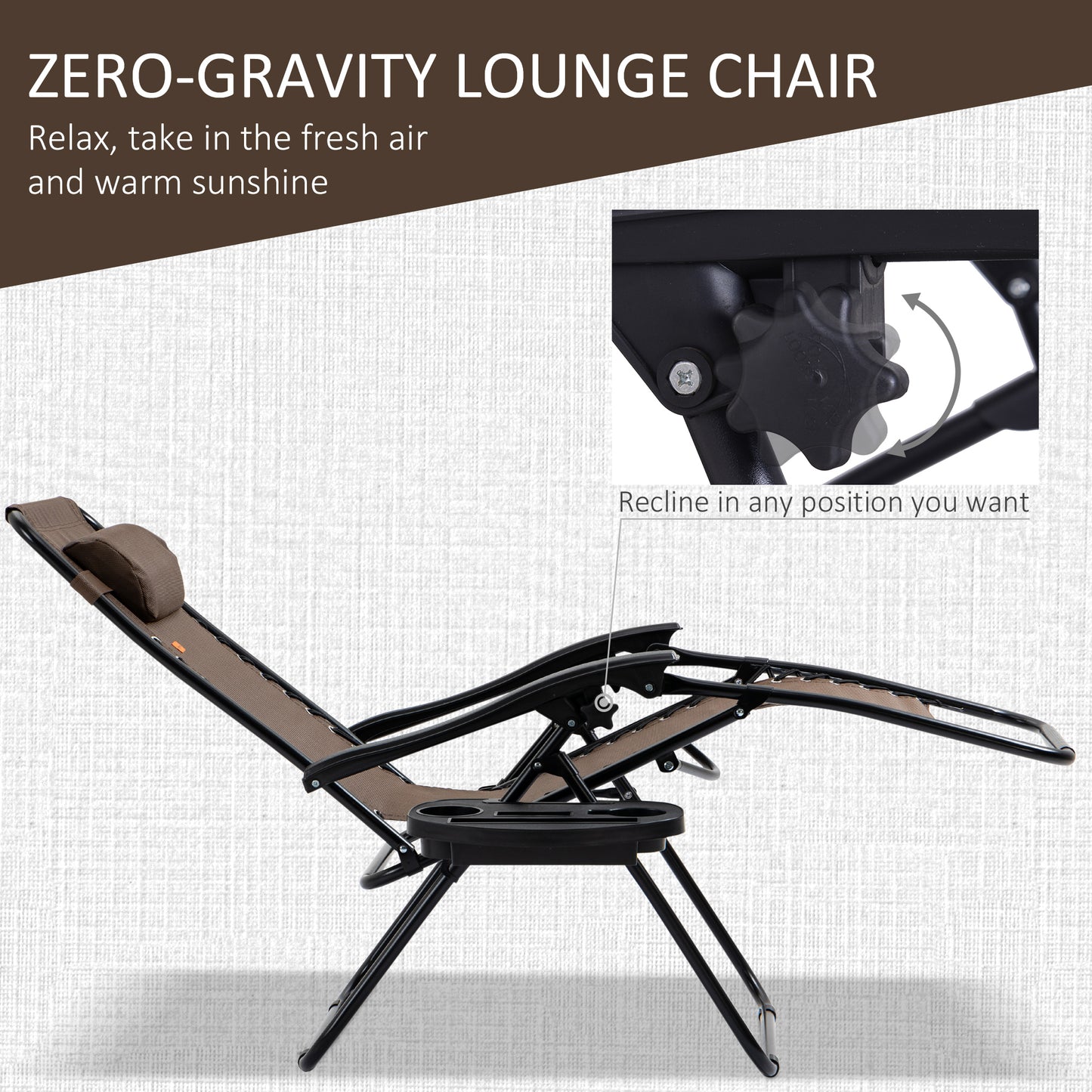 Zero Gravity Chair Set of 2 Patio Chair with Side Table Cupholders and Pillows for Pool, Backyard, Lawn, Beach, Brown