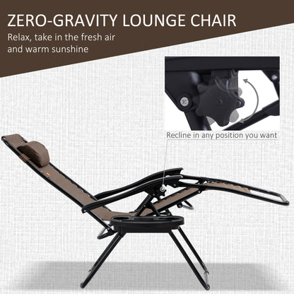 Zero Gravity Chair Set of 2 Patio Chair with Side Table Cupholders and Pillows for Pool, Backyard, Lawn, Beach, Brown
