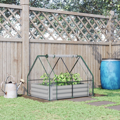 Steel Outdoor Raised Garden Bed with Greenhouse,Cover, Roll Up Door, Dual Use, 50"x37.4"x36.2", Clear