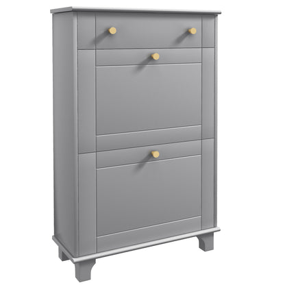 Slim Shoe Storage with 2 Flip Drawers and Adjustable Shelves Shoe Cabinet Organizer for 8 Pair, Grey