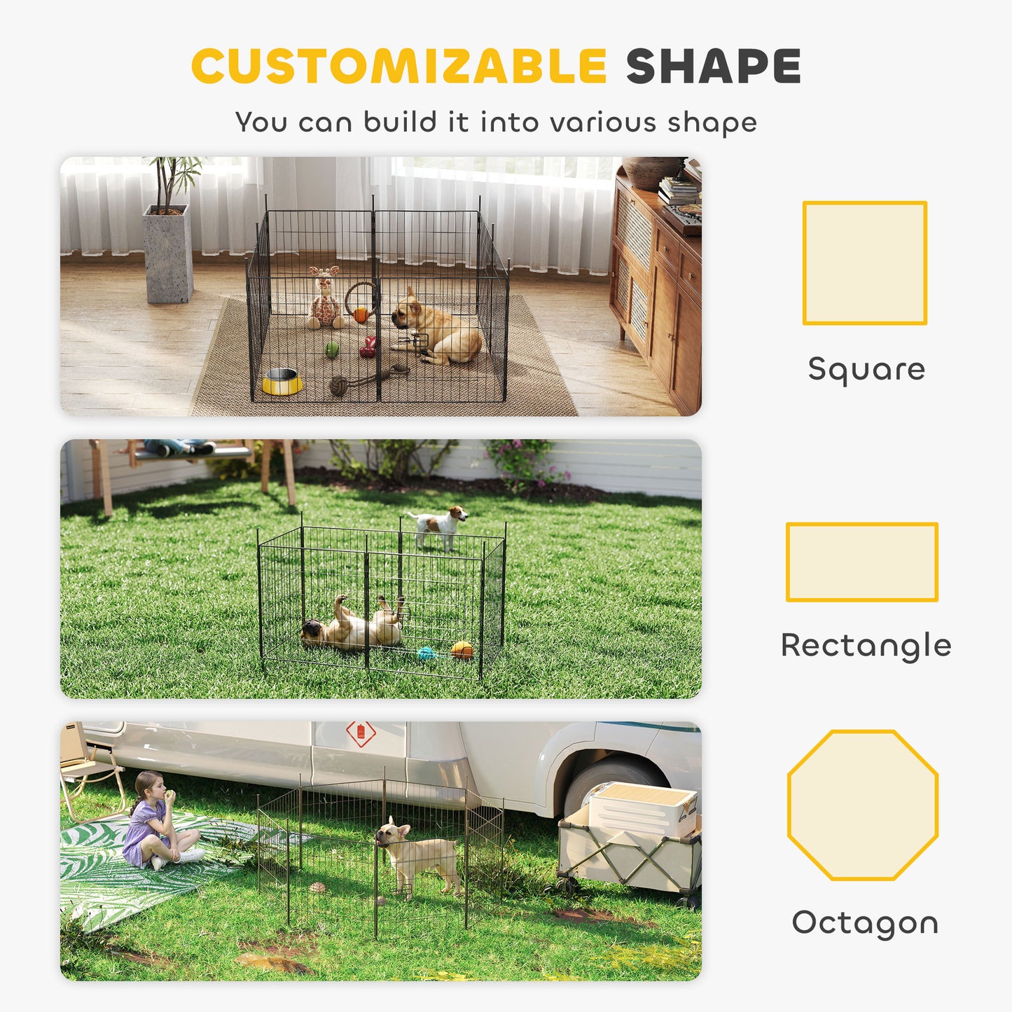 Dog Playpen for Indoor Outdoor use, Heavy Duty Dog Fence with Door, 23.6" High, 8 Panels, Black