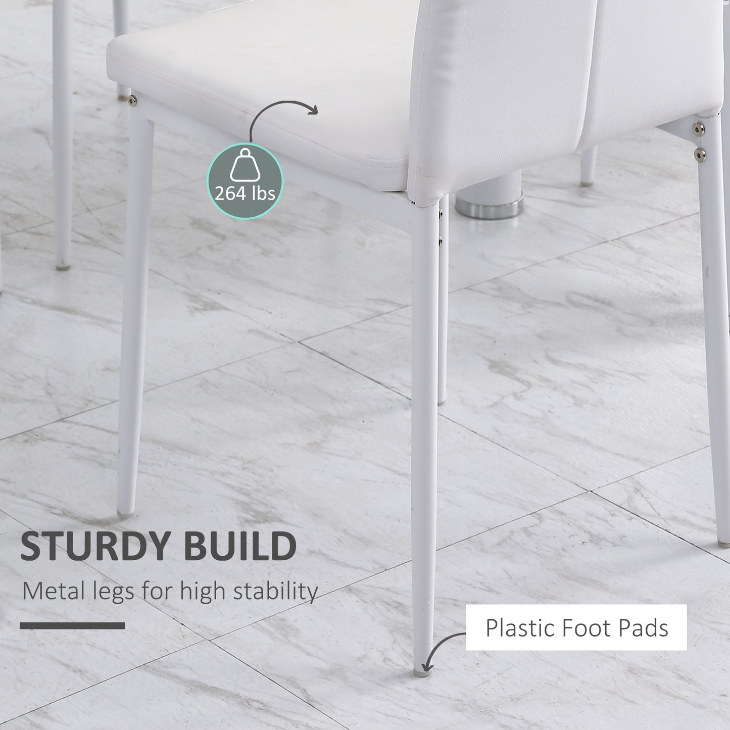 Set of 4 Modern Style Dining Chairs, Button Tufted High Back Side Chairs with Upholstered Seat, Steel Legs, White